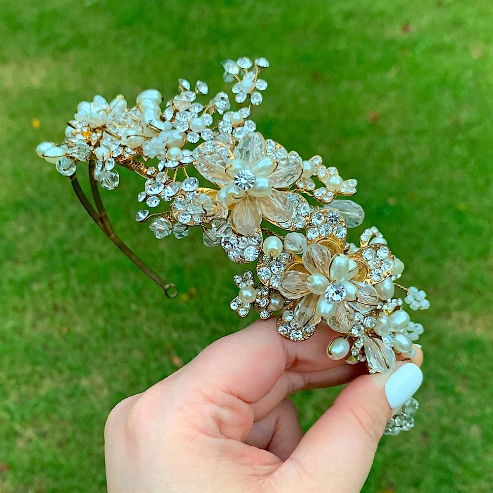 Rhinestone & Pearl Flower Crown - Picture 1 of 15